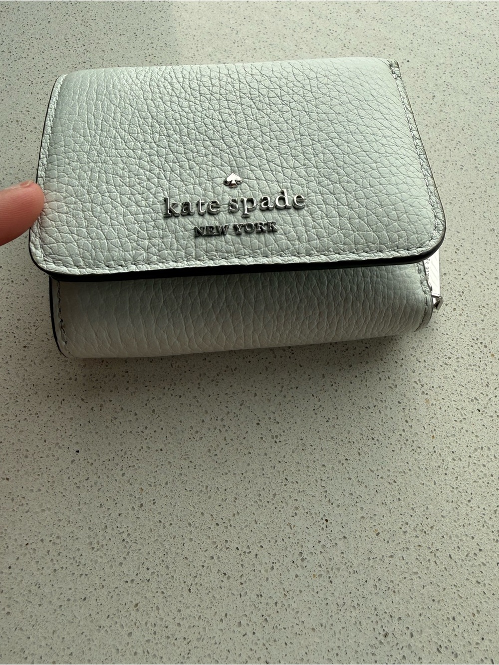 kate spade Pebbled Light Gray/ blue Leather Compact Wallet